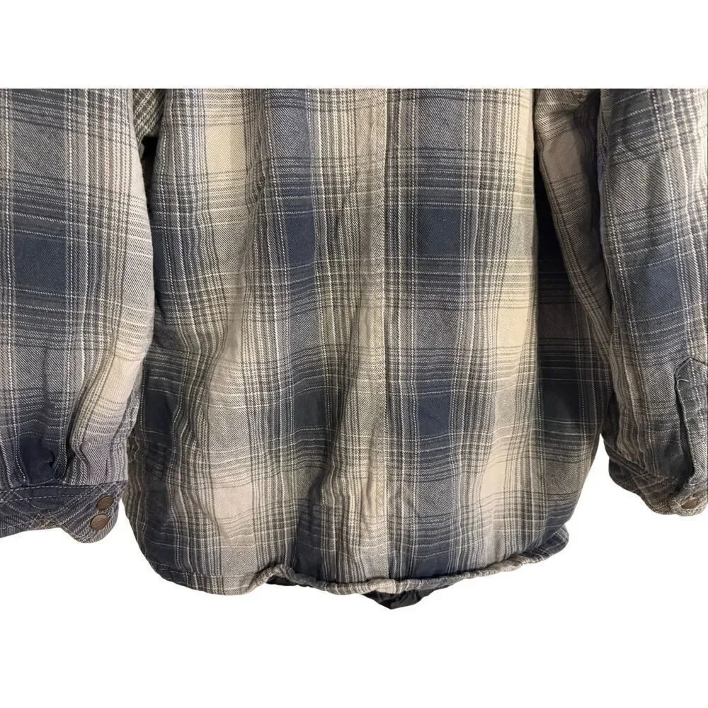 Dickies Relaxed Fit Flannel Hooded Shirt Jacket Black Gray Plaid Pattern 2XL